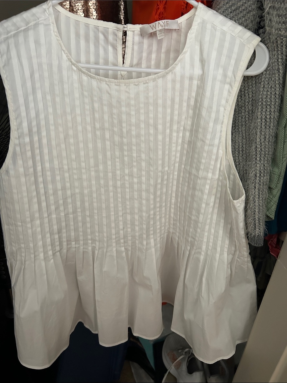 Wayf White Pintuck Peplum Sleeveless Top